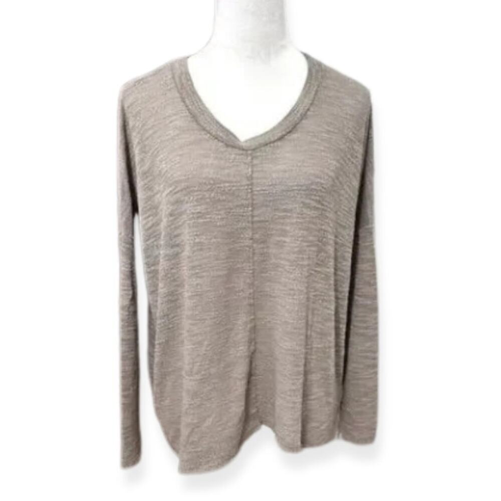 Cherish Long Sleeve Sweater Pullover Marled Design V Neck Boxy Knit Brown Small